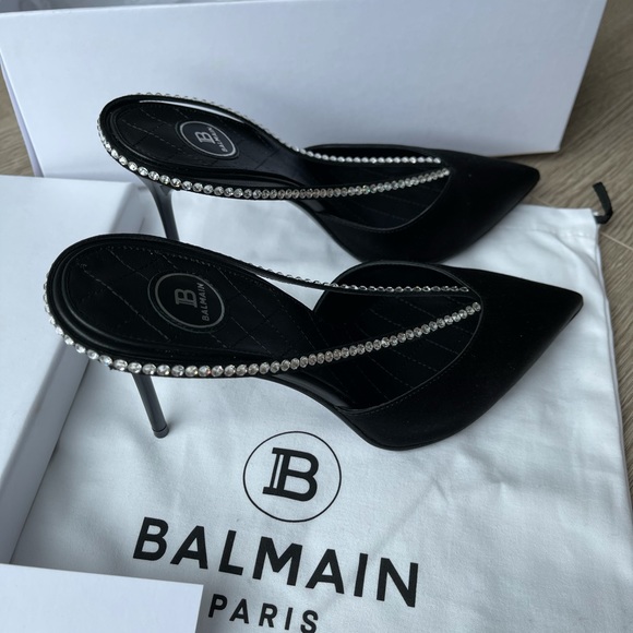 Balmain Crystal-embellished Satin Mules In Black - Picture 6 of 6
